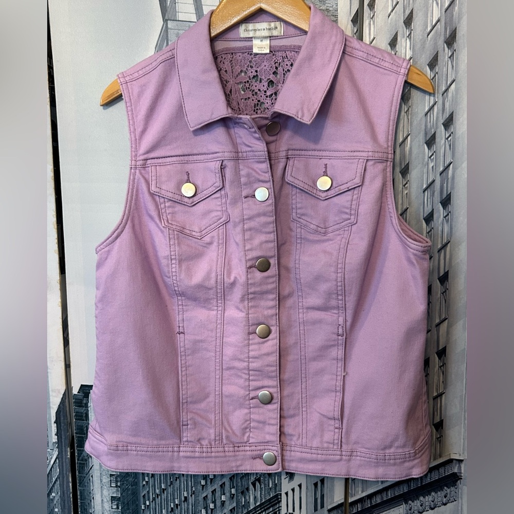 Christopher & Banks  - Lavender Lace-Back Denim Vest